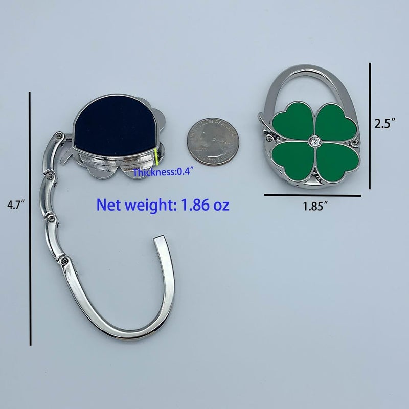 KSMD Variety Design Purse Hooks for Table and Bars,Portable Purse Hanger Organizers Hooks Handbag Pocketbook Holder Bag Storage for Desk,Foldable Folding Purse Table Hook Hanger (Green Clover) - Image 2